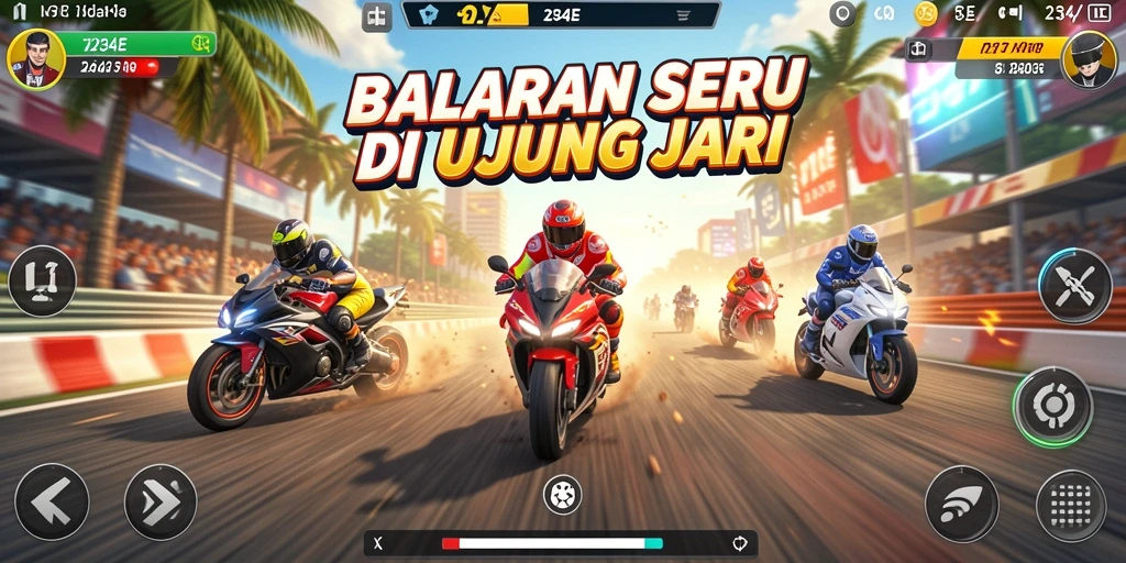 Tampilan gameplay balap seru di 234E dengan mobil-mobil kencang.