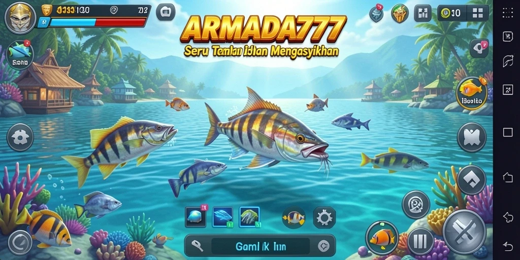 Screenshot gameplay <strong>ARMADA777</strong> yang menampilkan aksi tembak ikan yang seru.
