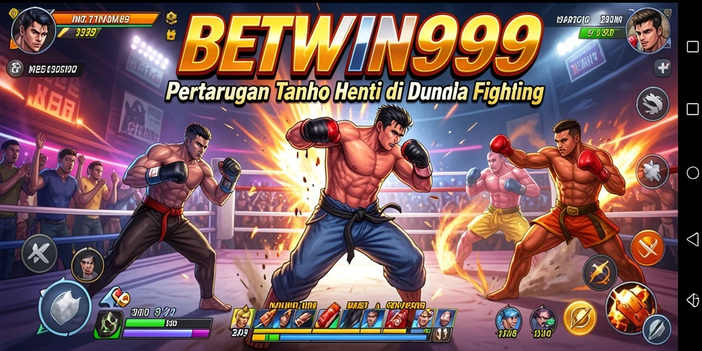Screenshot gameplay BETWIN999 menggambarkan pertarungan intens antara karakter-karakter pilihan.