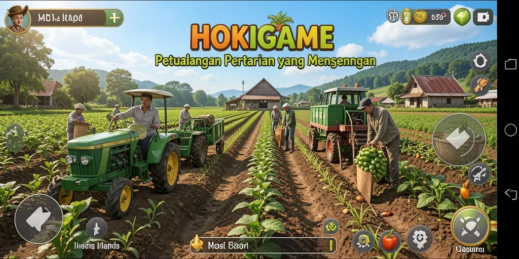 Tampilan gameplay HOKIGAME yang menarik dengan lahan pertanian yang subur.