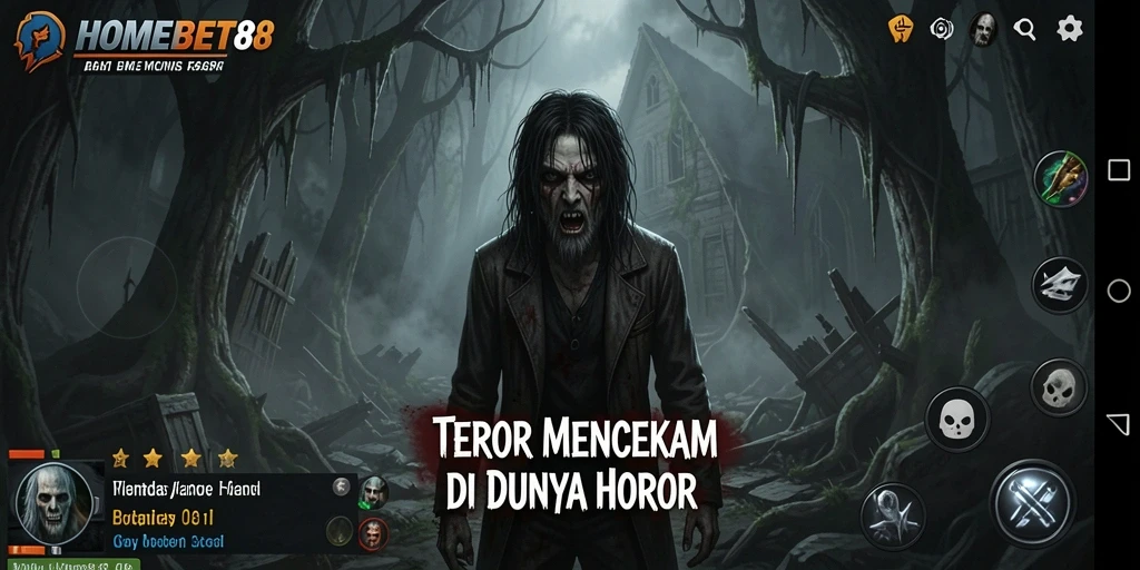Tampilan gameplay HOMEBET88 dengan suasana horor yang mencekam.