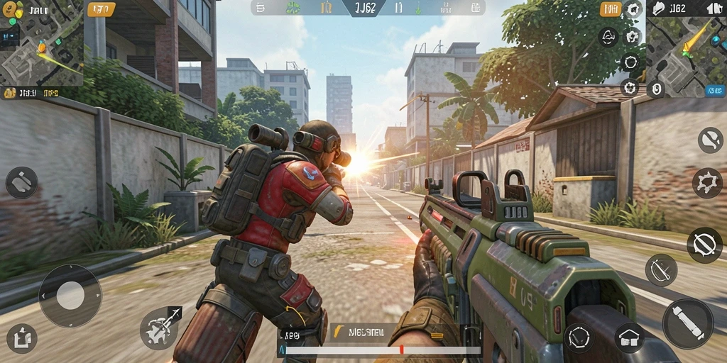 Gameplay JJ62 dengan aksi tembak-menembak yang mendebarkan.