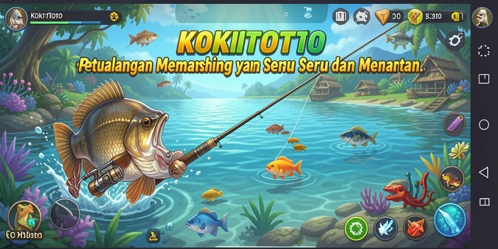 Tampilan gameplay KOKITOTO dengan aksi memancing yang seru.