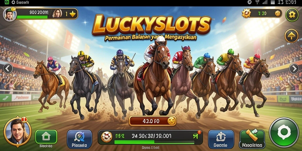 Tangkapan layar utama LUCKYSLOTS dengan aksi balapan yang mendebarkan.