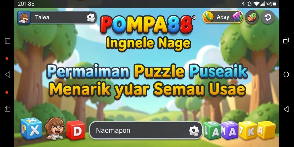 Screenshot utama POMPA88 menampilkan gameplay puzzle yang seru.