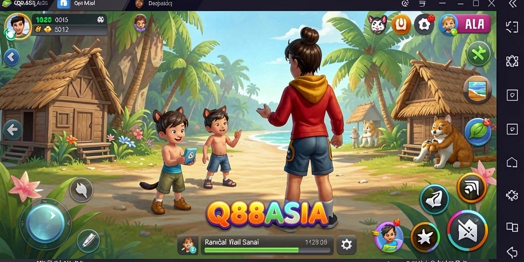 Tampilan gameplay QQ88ASIA yang ceria dan penuh warna.