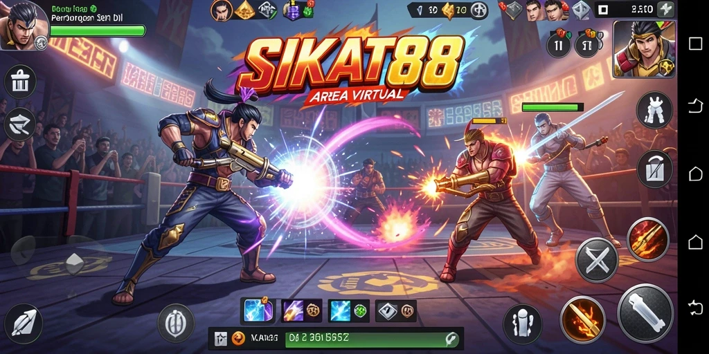 Tampilan gameplay SIKAT88 yang mengesankan saat karakter bertarung.