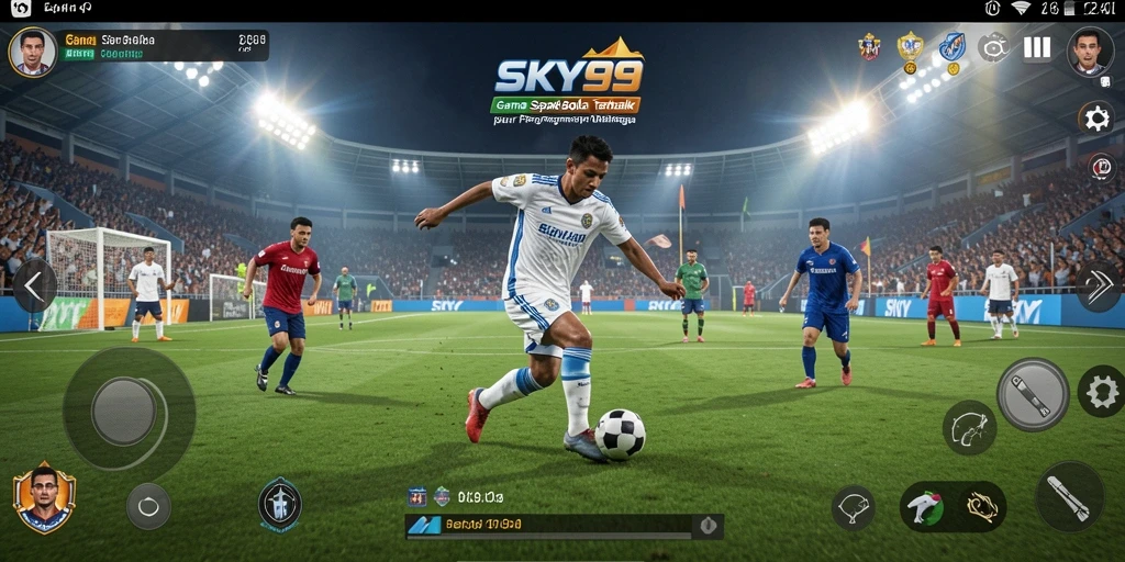 Screenshot gameplay SKY99 menampilkan aksi sepak bola yang mendebarkan.