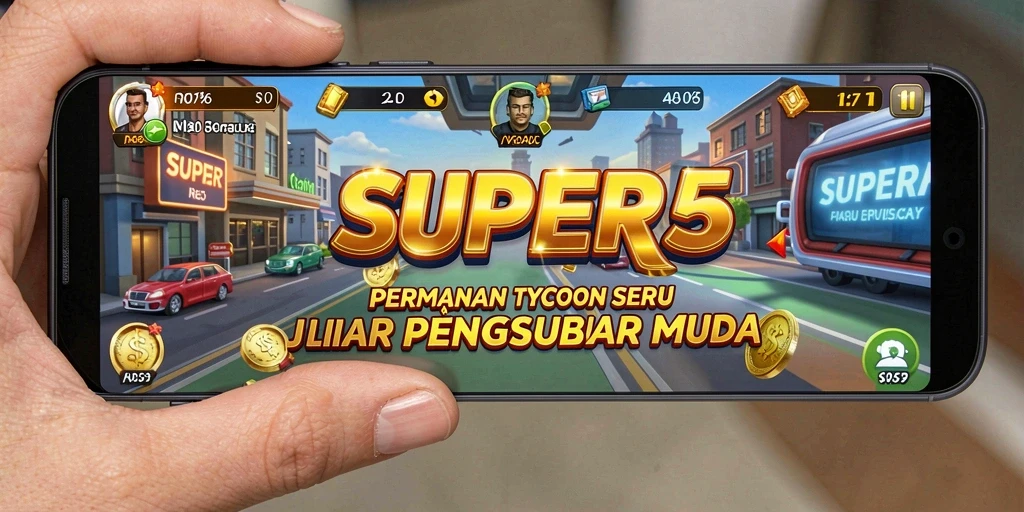 Screenshot gameplay SUPER5 menampilkan pengelolaan bisnis yang menantang.