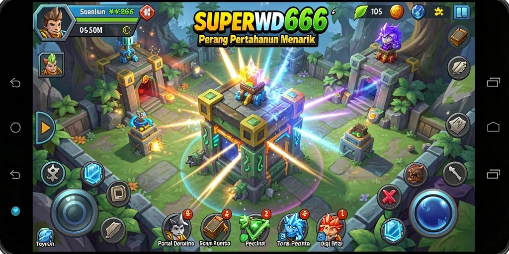 Gameplay menantang dalam SUPERWD666 dengan menara pertahanan yang dinamis.