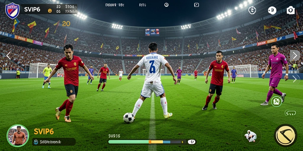 Tampilan gameplay SVIP6 dengan aksi sepak bola seru.