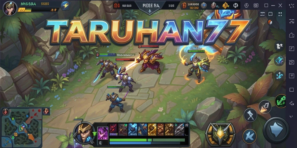 Screenshot utama TARUHAN77 menampilkan aksi pertempuran seru dalam game MOBA.