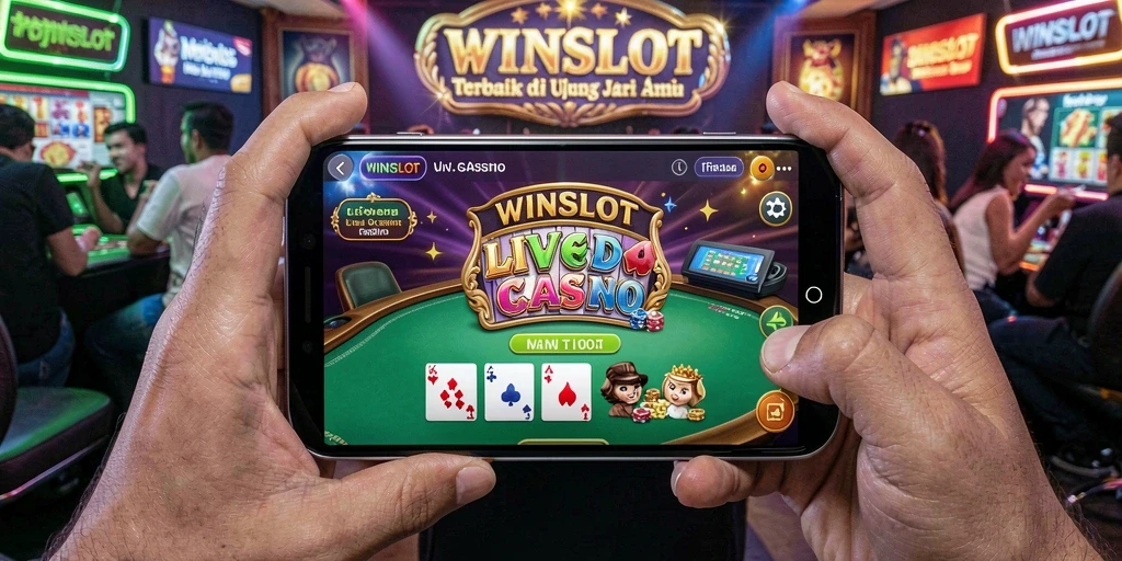 Screenshot WINSLOT menampilkan dealer langsung sedang bermain dengan pemain.