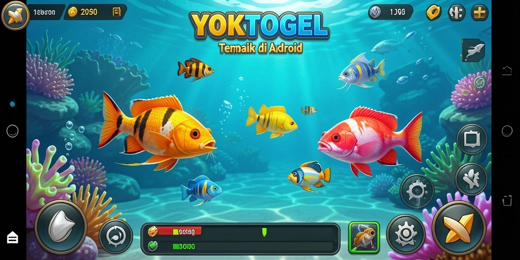 Tampilan gameplay YOKTOGEL dengan berbagai jenis ikan yang menanti untuk ditangkap.