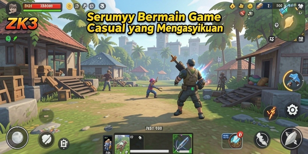 Screenshot permainan ZK3 menunjukkan grafis yang cerah dan gameplay yang menyenangkan.